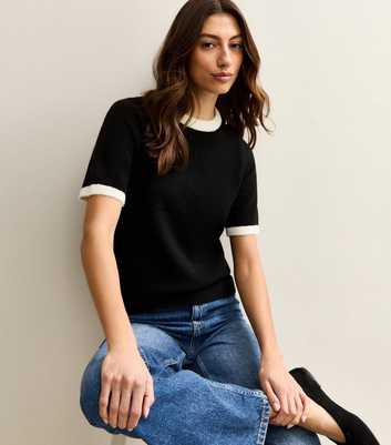 Tall Black Contrast Trims Midweight Knit Top