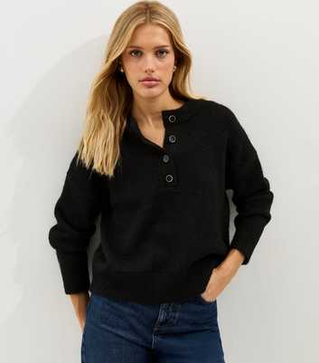 Black Brushed Henley Jumper