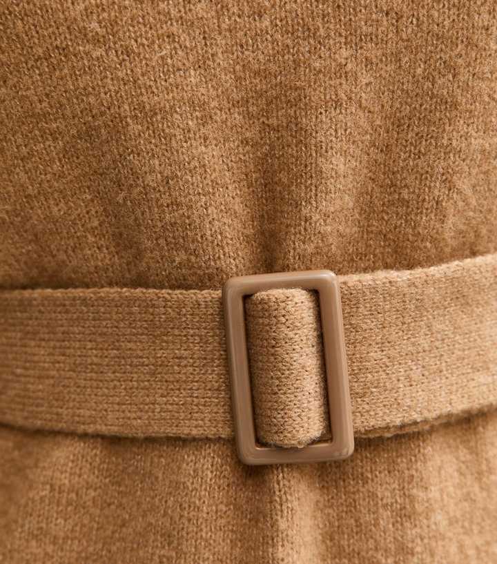 Petite Camel Belted Knit Mini Dress
