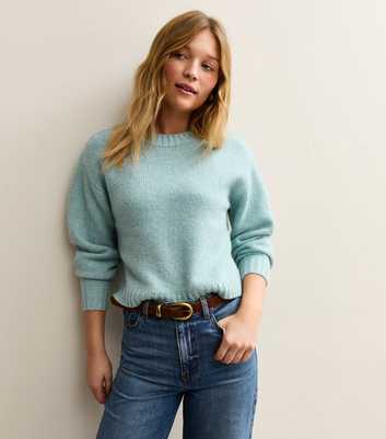 Light Blue Short Midweight Knit Jumper