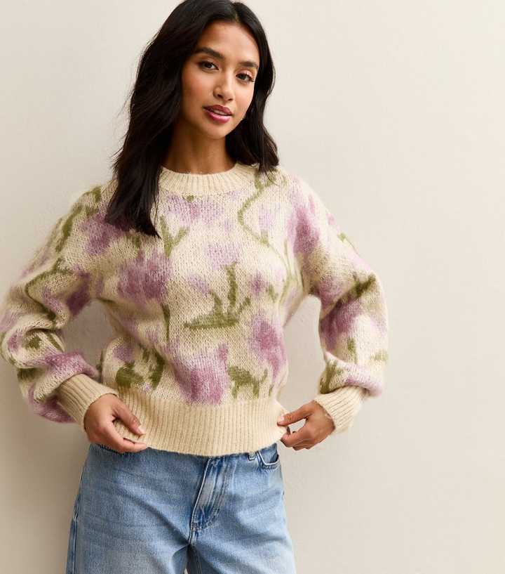 Petite Cream Floral Pattern Jumper