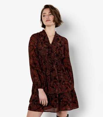 Apricot Orange Paisley Ruffle Mini Dress