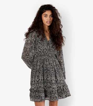 Apricot Black Paisley Print Mini Dress