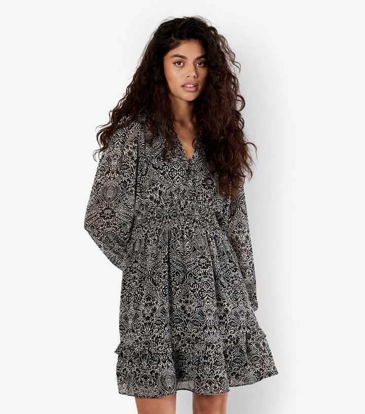 Apricot Black Paisley Print Mini Dress