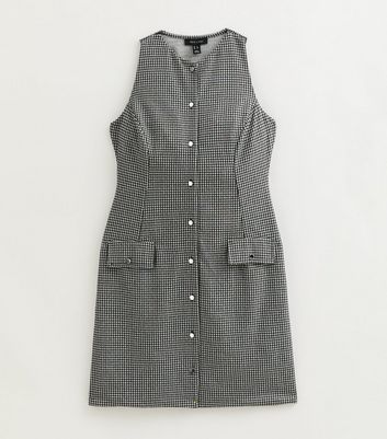 Black Checked Button Up Mini Pinafore Dress New Look
