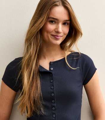 Navy Ribbed Button Through Baby Tee