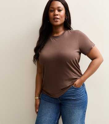Curves Dark Brown Crew Neck T-Shirt