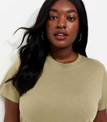 Curves Light Khaki Crew Neck T-Shirt