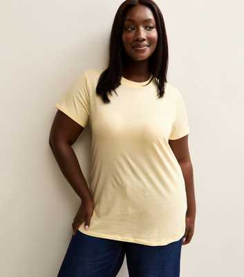 Curves Light Yellow Crew Neck T-Shirt