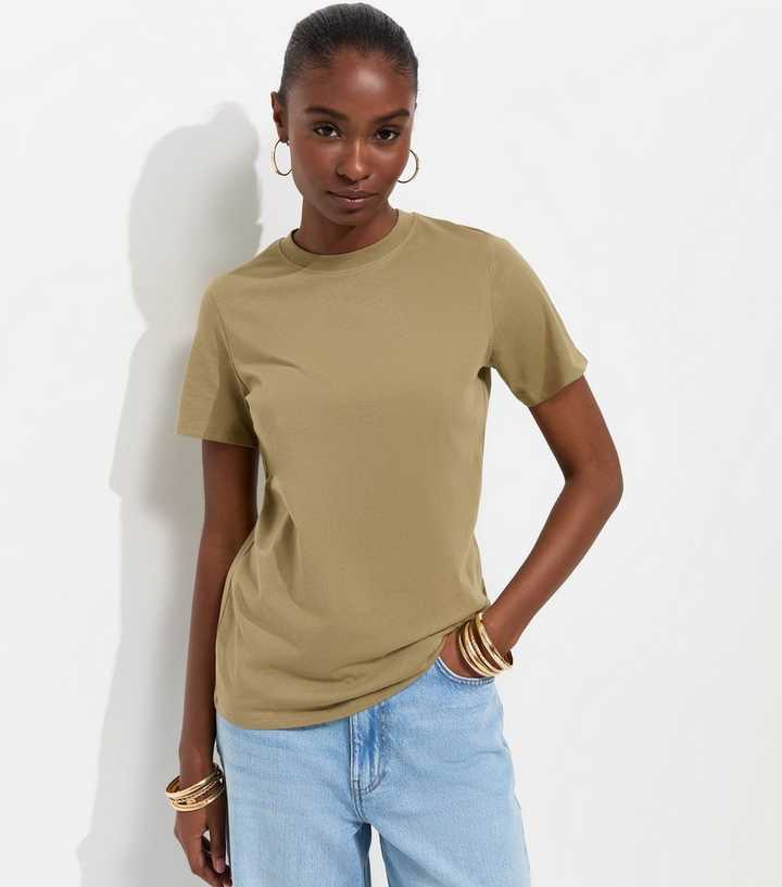 Light Khaki Cotton Crew Neck T-Shirt