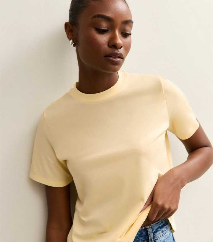 Light Yellow Cotton Crew Neck T-Shirt