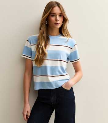 Light Blue Cotton Striped Boxy T-Shirt