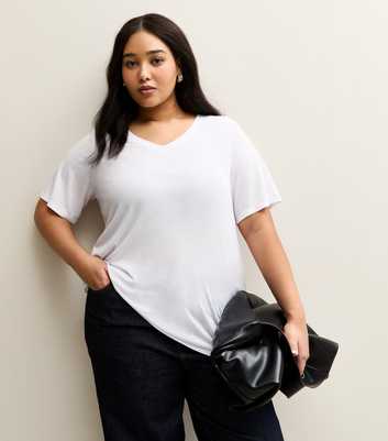 Curves White V-Neck T-Shirt