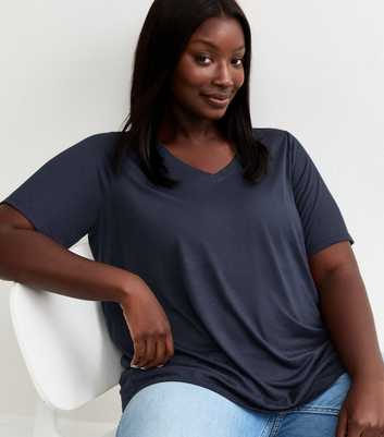 Curves Navy V-Neck T-Shirt