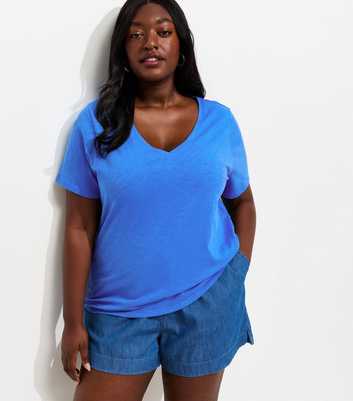 Curves Bright Blue V-Neck T-Shirt