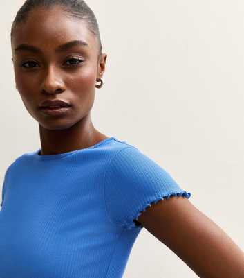 Blue Short Sleeve Frilly Trimmed Top