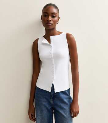 White Button Through Tank Top