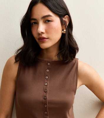Brown Button Through Tank Top