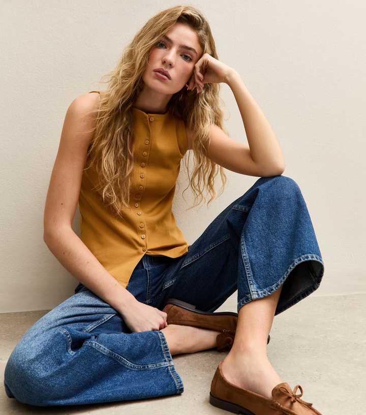 Yellow Button Through Tank Top