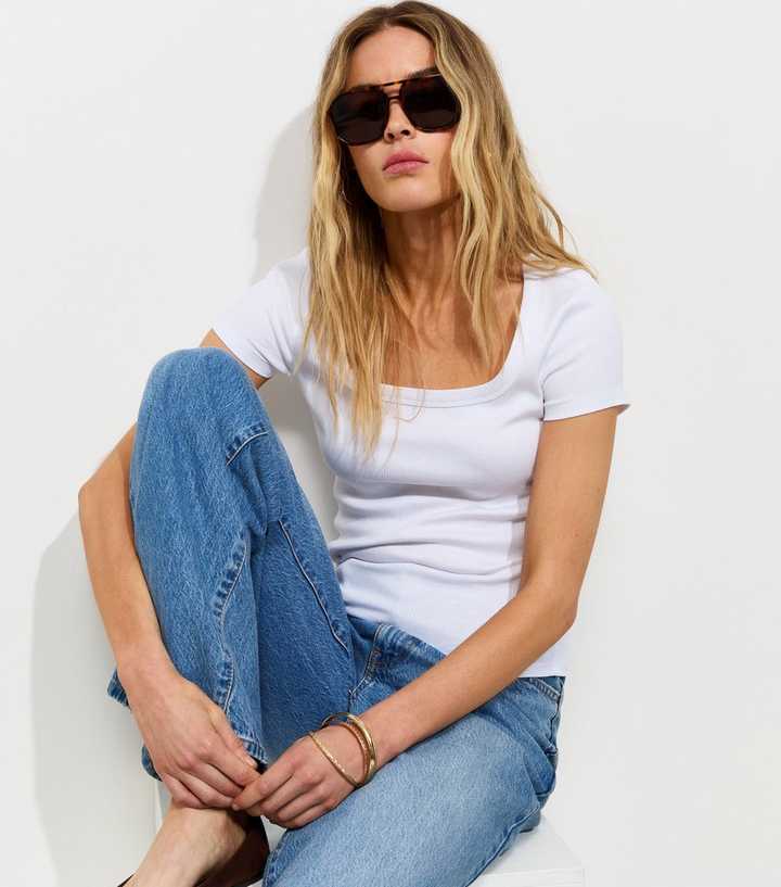 White Square Neck Top