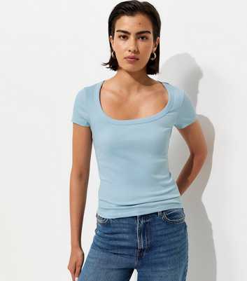 Light Blue Square Neck Top