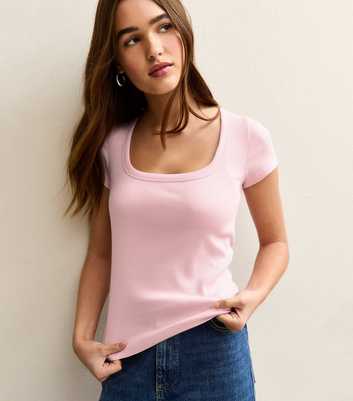 Light Pink Square Neck Top