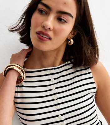 Black Striped Button Through Tank Top