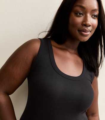 Curves Black Ribbed Scoop Neck Vest