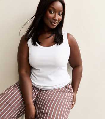 Curves White Ribbed Scoop Neck Vest