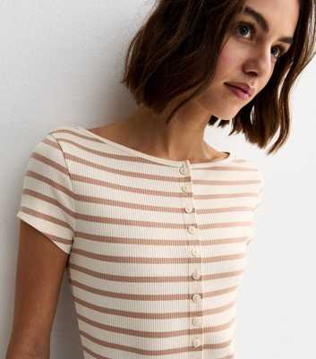 White Striped Button Through Baby Tee