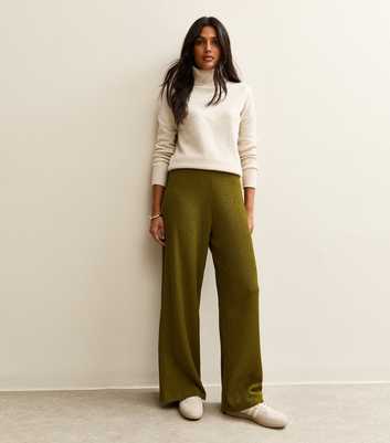 Light Khaki Crinkled Wide Leg Trousers