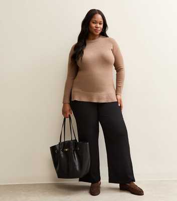 Curves Black Crinkled Wide Leg Trousers