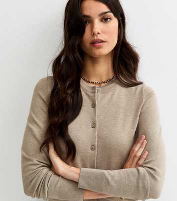 Mink Knit Crew Neck Button Up Cardigan
