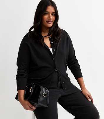 Curves Black Lightweight Crew Neck Cardigan