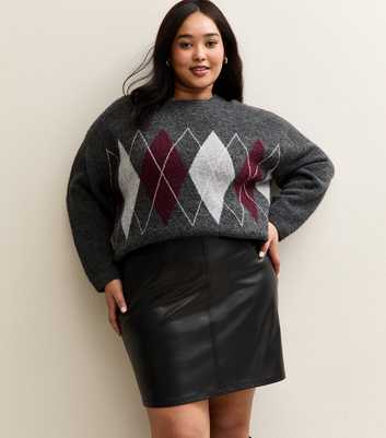 Curves Black Faux Leather A-Line Mini Skirt