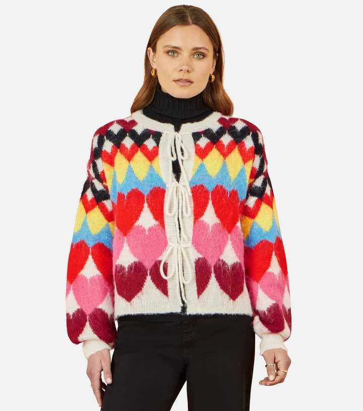 Yumi Multi Colour Heart Tie Cardigan