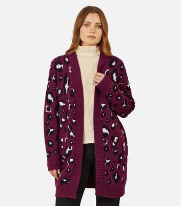 Yumi Burgundy Leopard Print Knit Longline Cardigan