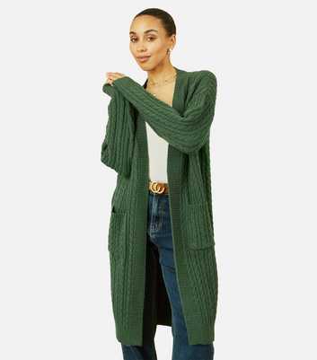 Yumi Green Cable Knit Longline Cardigan