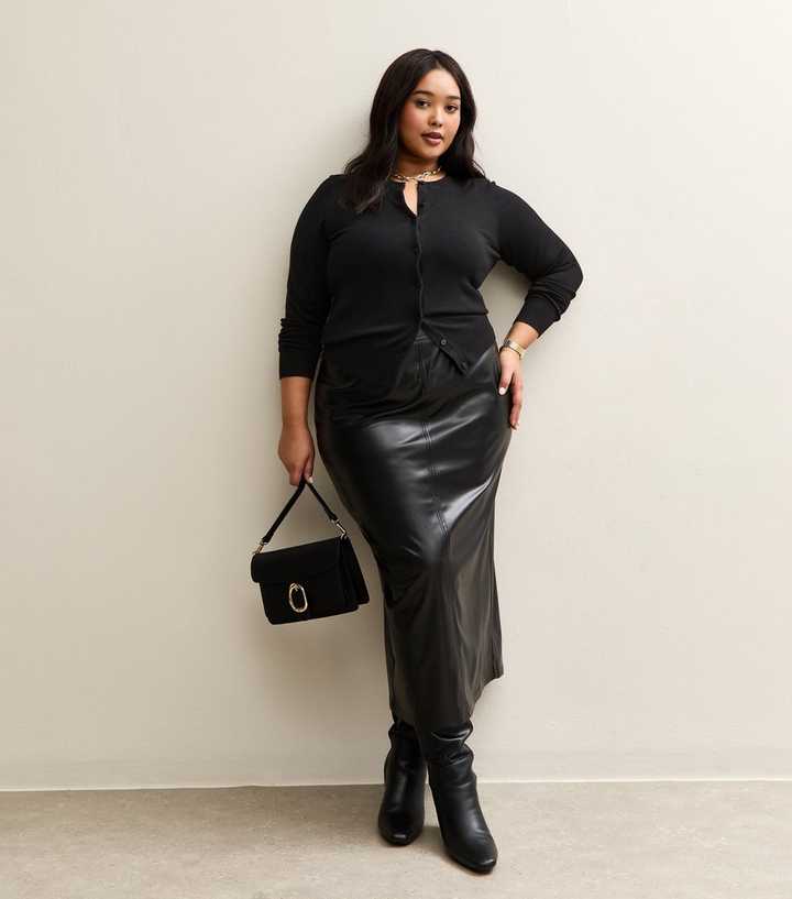 Curves Black Faux Leather Pencil Skirt