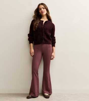 Petite Dark Burgundy Front Seam Flared Trousers