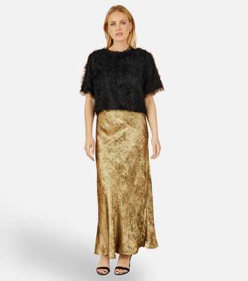 Yumi Gold Satin Midi Skirt