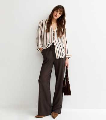Tall Dark Brown Textured Wide Leg Trousers