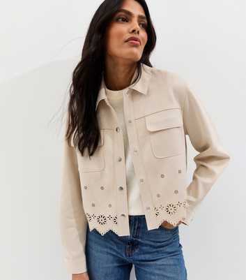 Stone Cutwork Faux Suede Shacket