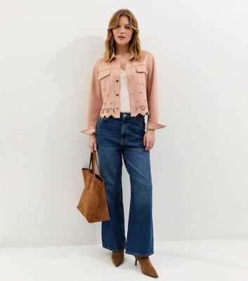 Pale Pink Cutwork Faux Suede Shacket