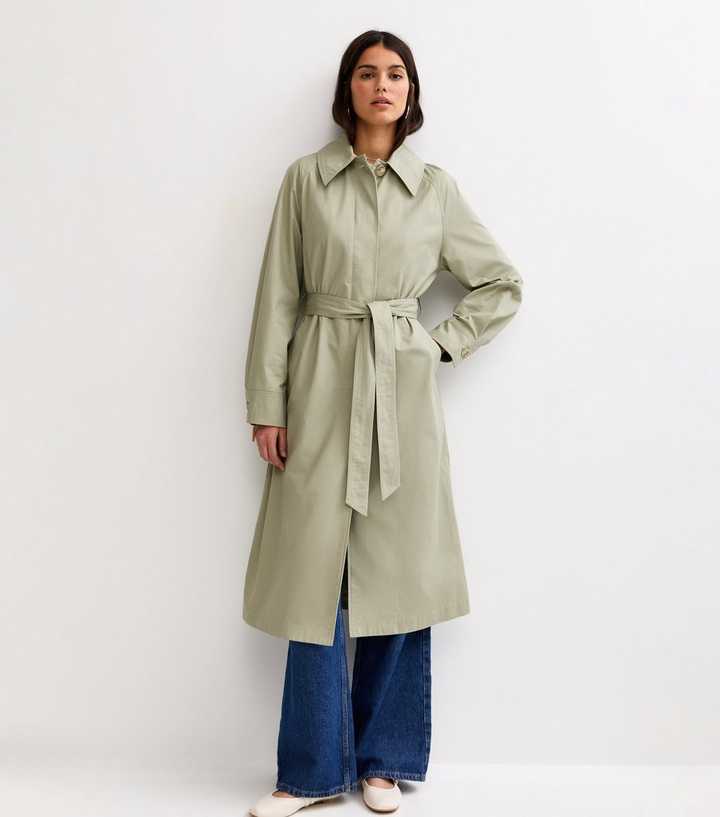 Light Khaki Cotton Belted Mac Coat