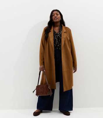 Curves Tan Faux Suede Wrap Coat