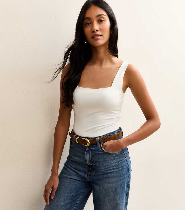 White Square Neck Bodysuit