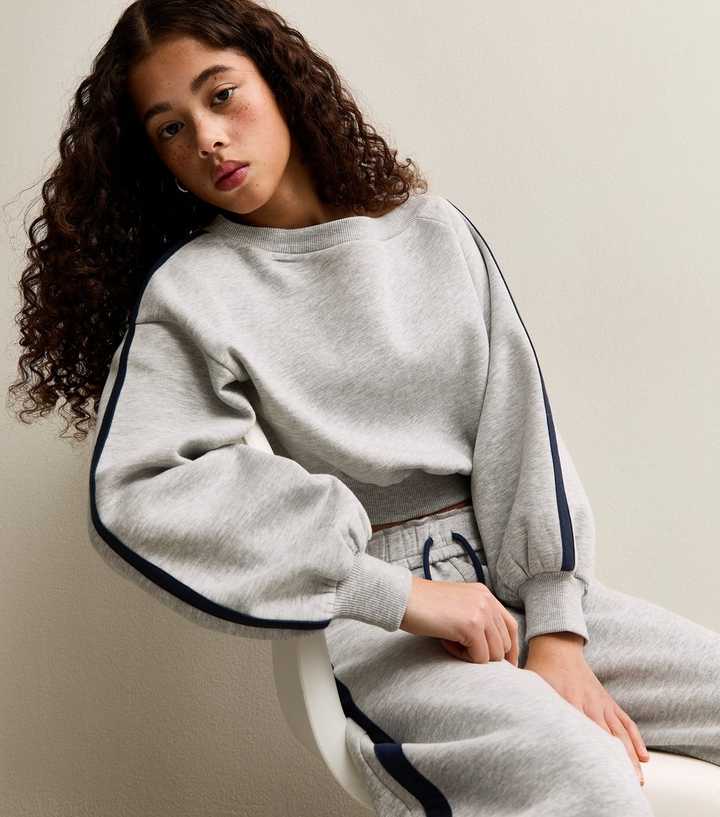 Girls Grey Off Shoulder Side Stripe Sweatshirt