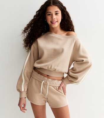 Girls Stone Off The Shoulder Side Stripe Sweatshirt