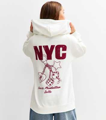 Girls Cream Cotton NYC Logo Hoodie